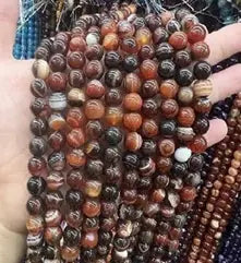 Natural Gemstone Loose Beads Necklace - brown red stripe agate - NO.125 ABC Jewelries